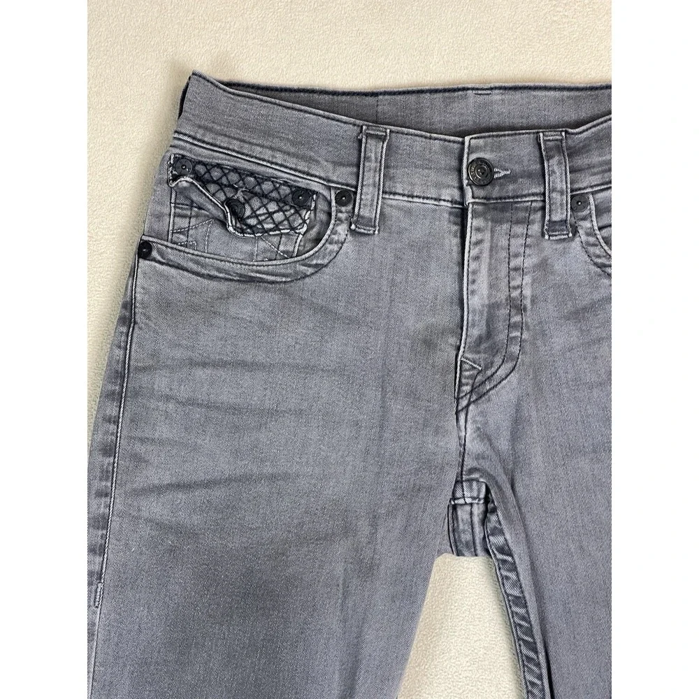 True Religion Jeans Mens 31 Straight Flap Gray Quilted Pockets EUC